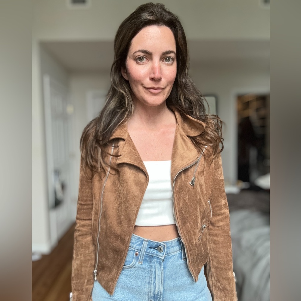 Lulus Suede With Love Tan Suede Moto Jacket. No rages, inside tag is cut